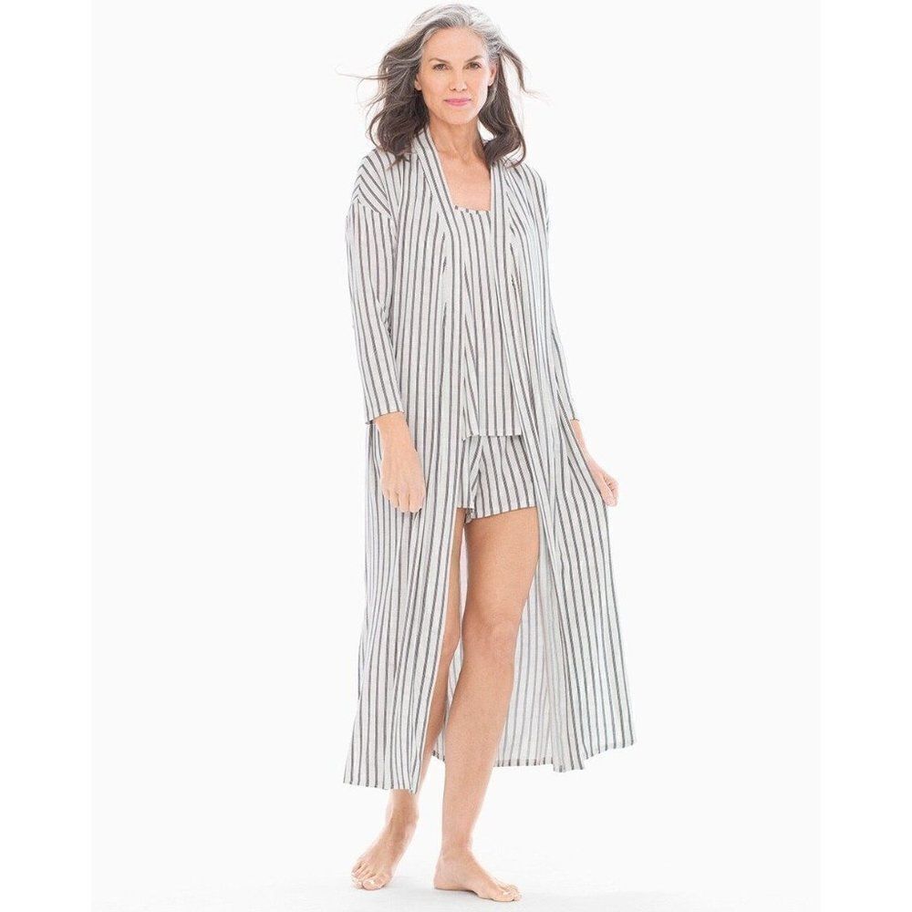 Soma Cool Nights Pajama Long Wrap Heritage Stripe Ivory XS Rayon Stretchy Kimono